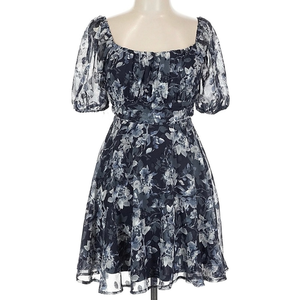 Floral Dress with Puff Sleeves Navy JUNIORS GIRL SIZE M